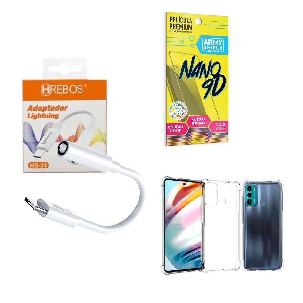 Capinha Motorola G60 + Adaptador P2 P Tipo C + Película 9D