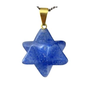 Colar Merkaba Pedra Quartzo Azul Presilha Dourada