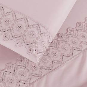 Jogo Cama Casal Cherry Bordado Inglês 4 pçs Rosa