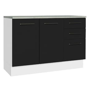 Balcão de Pia Cozinha 2 Portas e 3 Gavetas (Com Tampo) Branco/Preto Agata Madesa