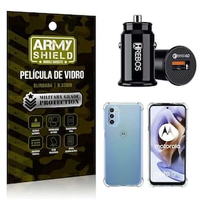 Carregador Veicular Turbo Com Capinha Moto G32 E Película 3D