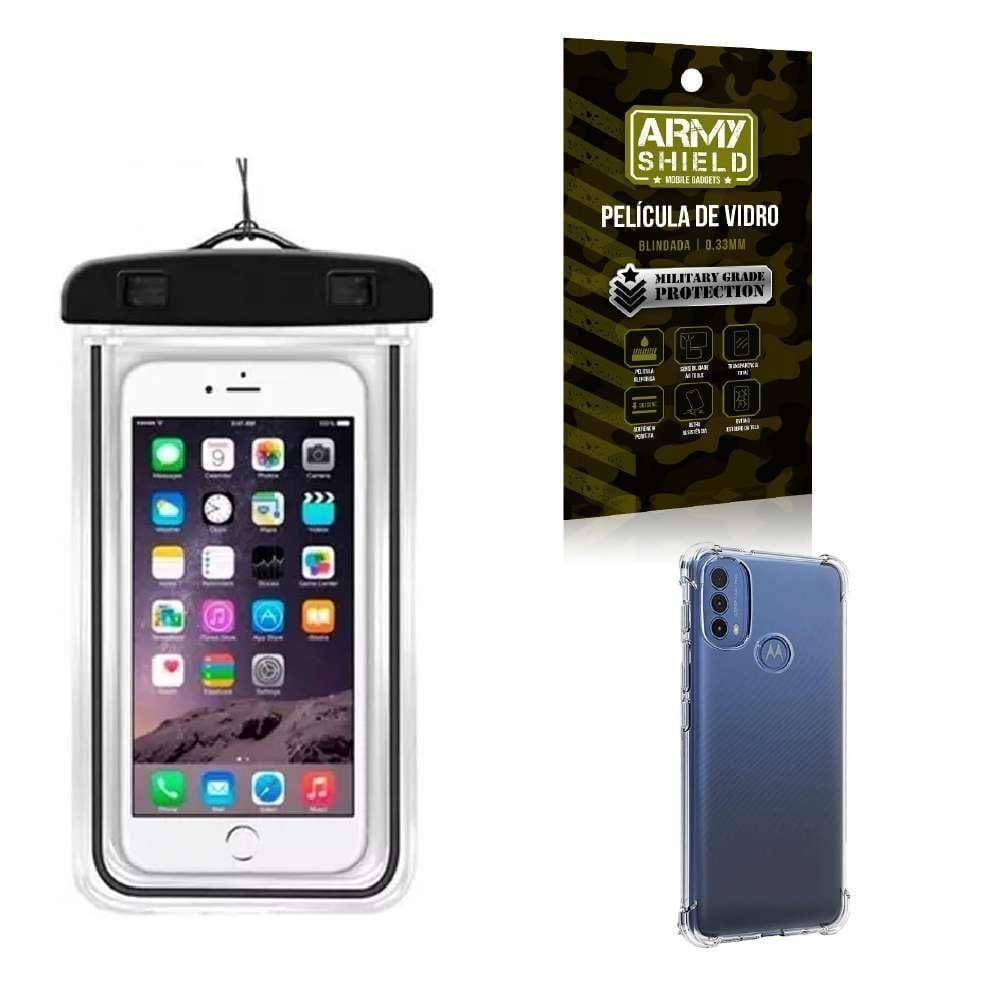 Capa A Prova D`Água Moto E40 + Capa Anti Shock + Película 3D
