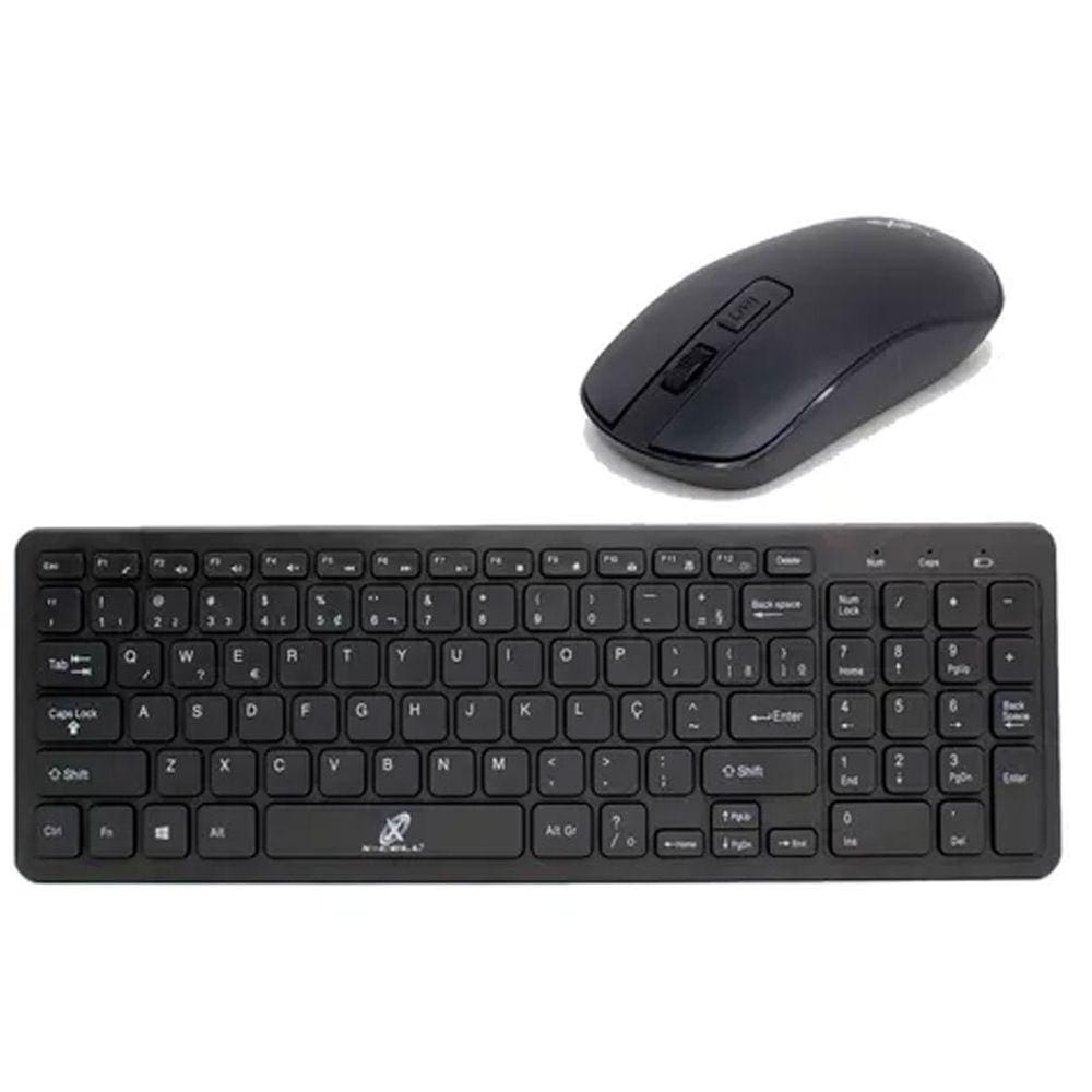 Kit Teclado Mouse Wireless Slim ABNT2 Nano USB Silenciosas