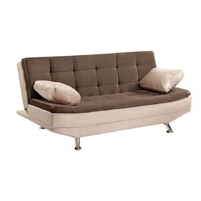 Sofá Cama Valencia 3 Lugares Reclinável Veludo Bege Marfim e Marrom Chocolate - Speciale Home