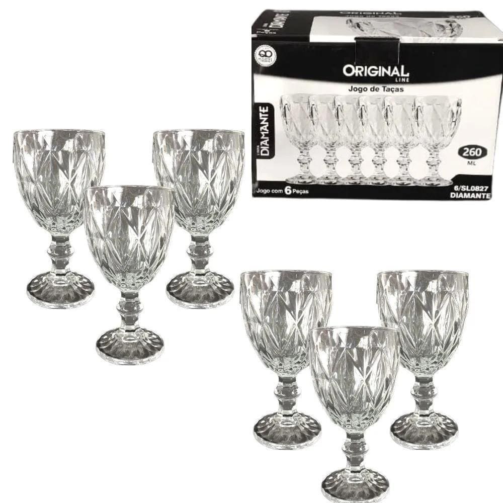 Jogo De Taças Diamante Luxo De Vidro 6 Peças 260 Mláguasuco