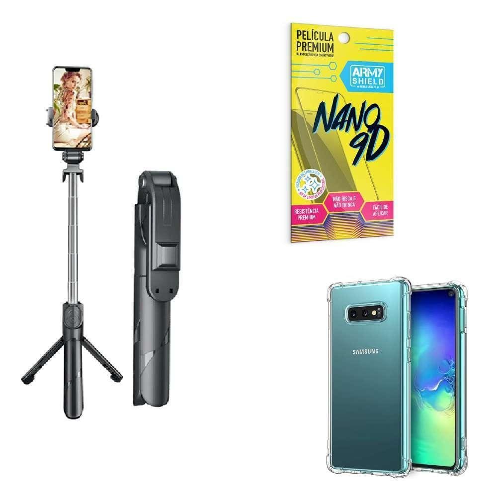 Kit Tripé De Selfie + Capinha Samsung S10E + Película 9D