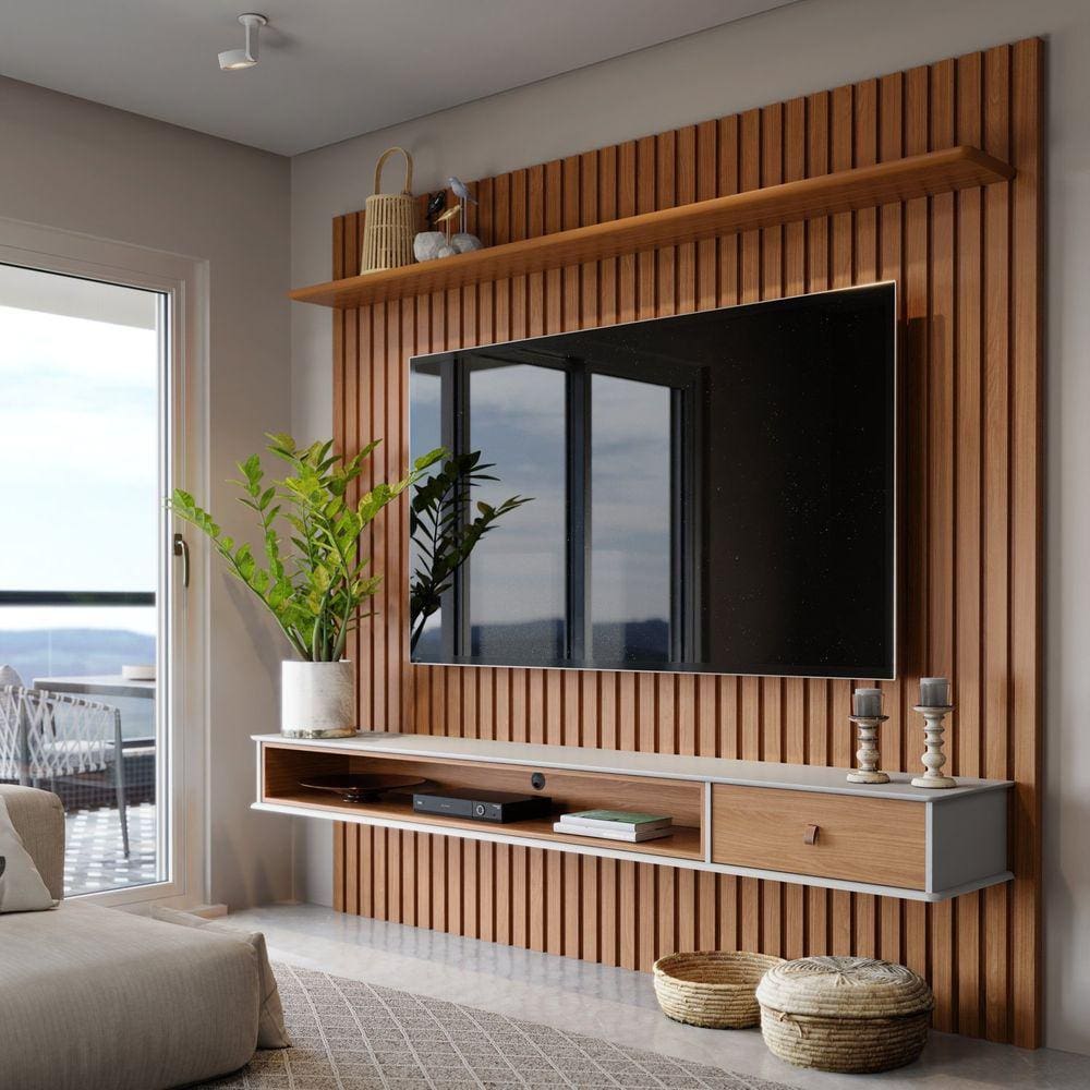 Estante Home para TV até 65 Polegadas Detroit Off White/Marrom