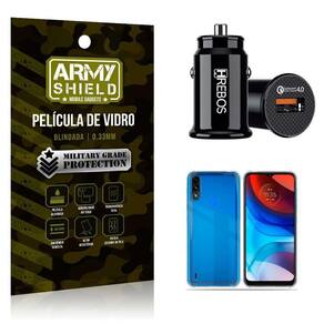 Carregador Veicular Com Capinha Moto E7 Power E Película 3D