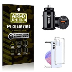 Carregador Veicular Turbo Com Capa Samsung A53 E Película 3D