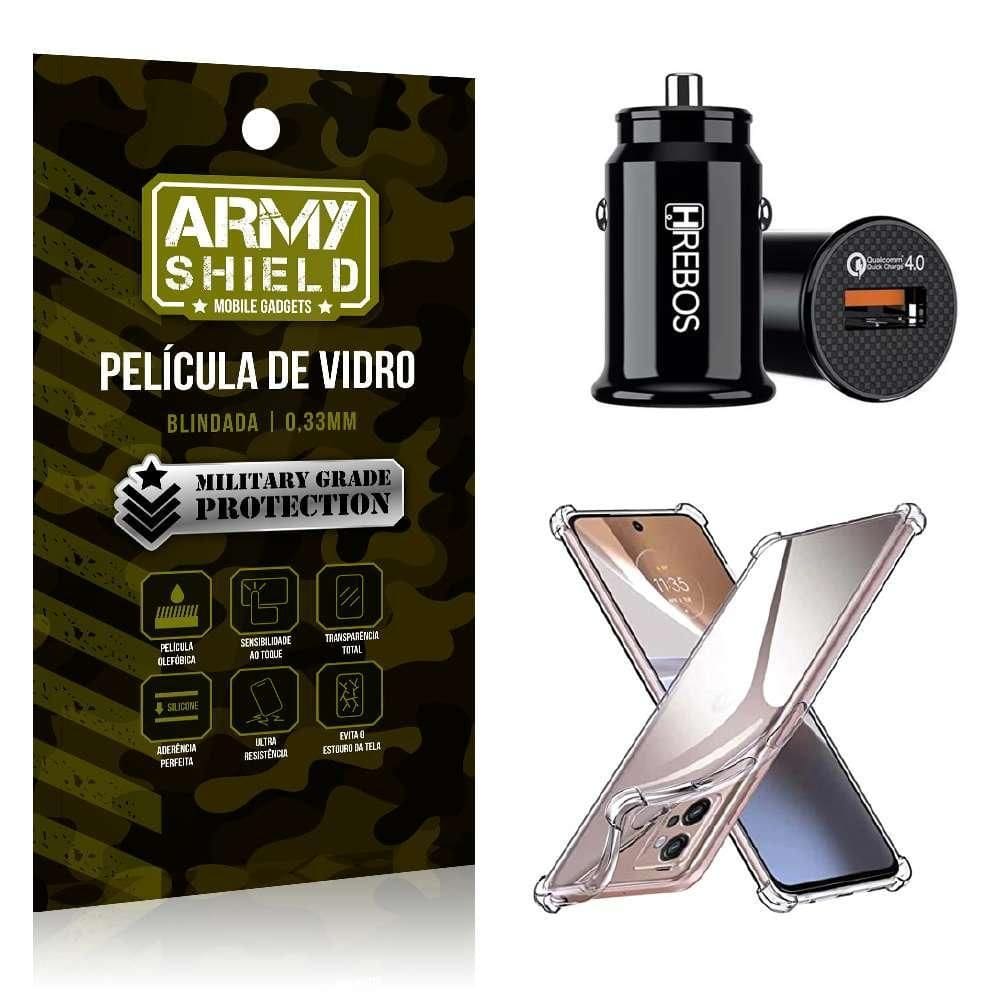 Carregador Veicular Turbo Com Capinha Moto E22 E Película 3D