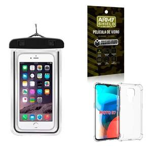 Capa A Prova D`Água Moto E7 + Capa Anti Shock + Película 3D