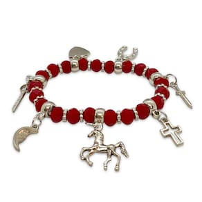Pulseira São Jorge Ajustável Vinho com Detalhes pratas