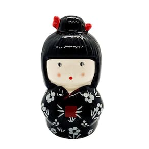 Enfeite Japonesa Kokeshi Cerâmica Preta Afasta mau espirito
