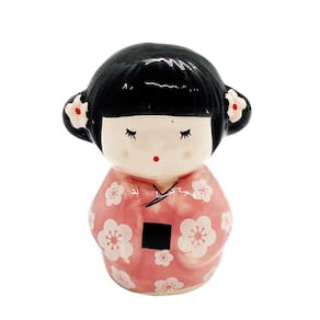 Enfeite Japonesa Kokeshi Rosa Afasta maus espiritos Cerâmica