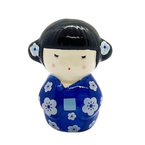 Enfeite Japonesa Kokeshi Azul Afasta maus espiritos Cerâmica
