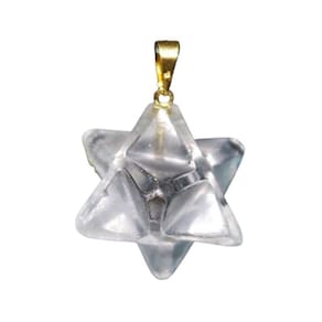 Colar Merkaba Pedra Cristal Extra Presilha Dourado