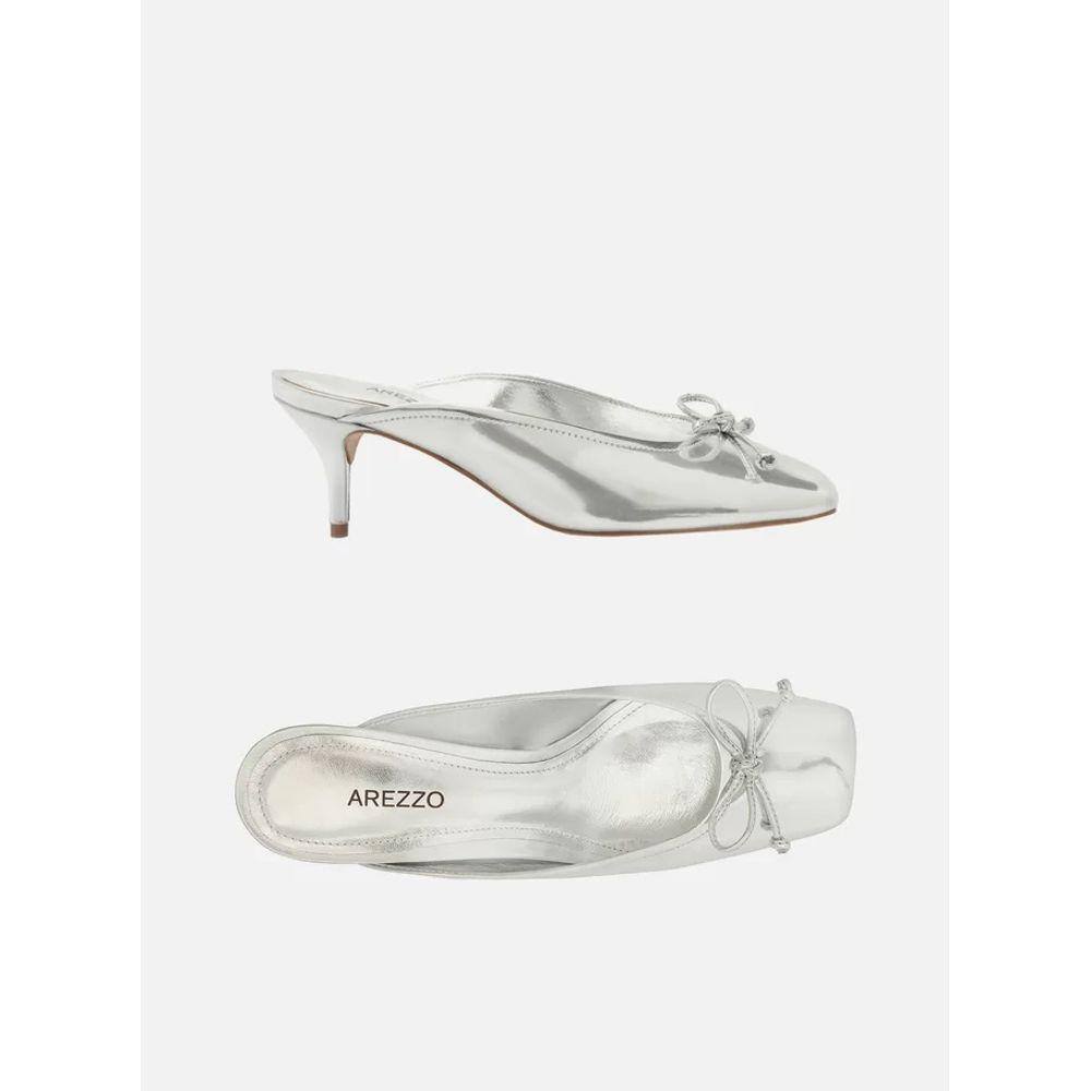 Mule Prata Salto Fino Bico Quadrado Arezzo