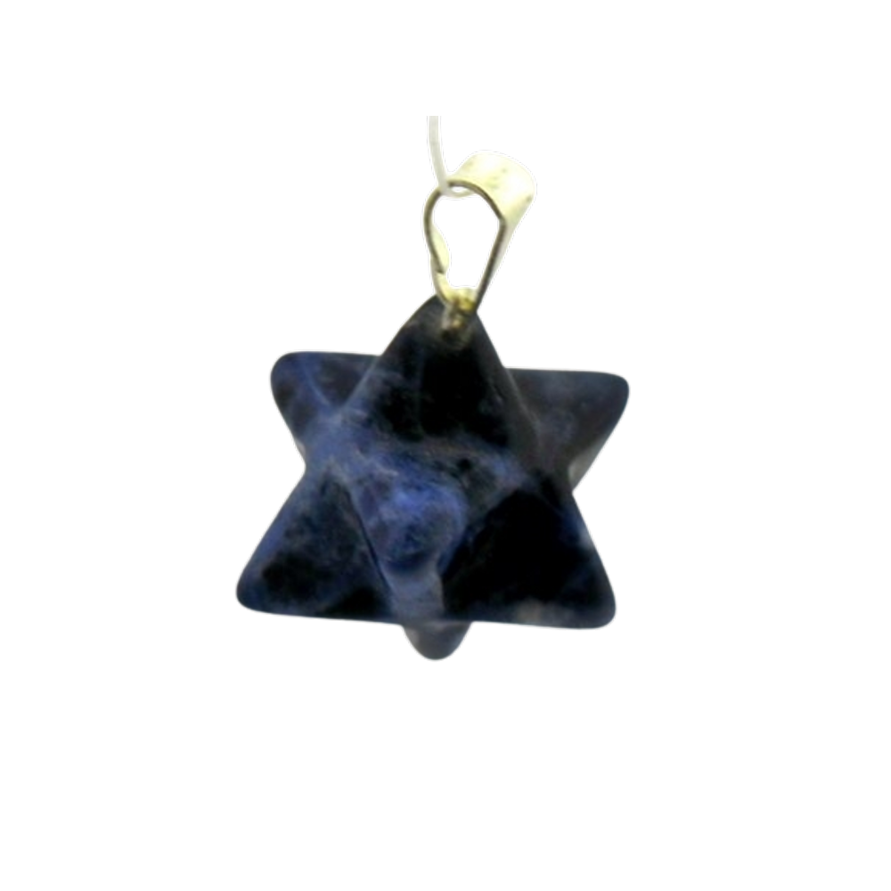 Colar Merkaba Pedra Sodalita Azul Presilha Prateado