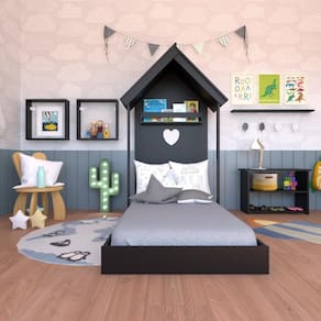 Quarto Infantil Cama Banqueta 2 Nicho e Prateleira Preto