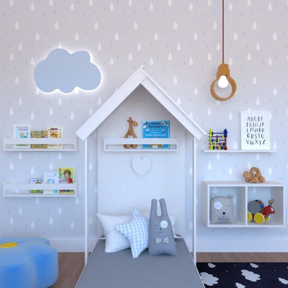 Quarto Infantil Cama Nicho Prateleira e Revisteiros Branco