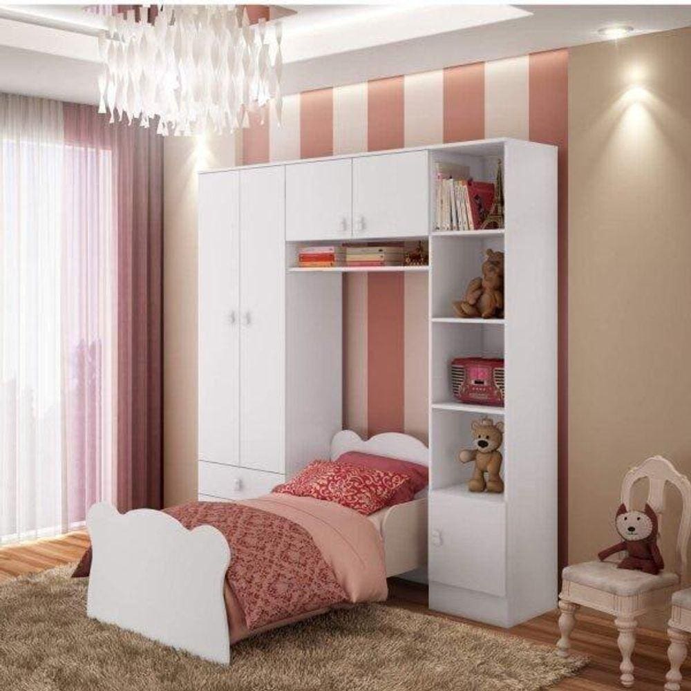 Quarto Infantil Cama e Guarda Roupa Branco