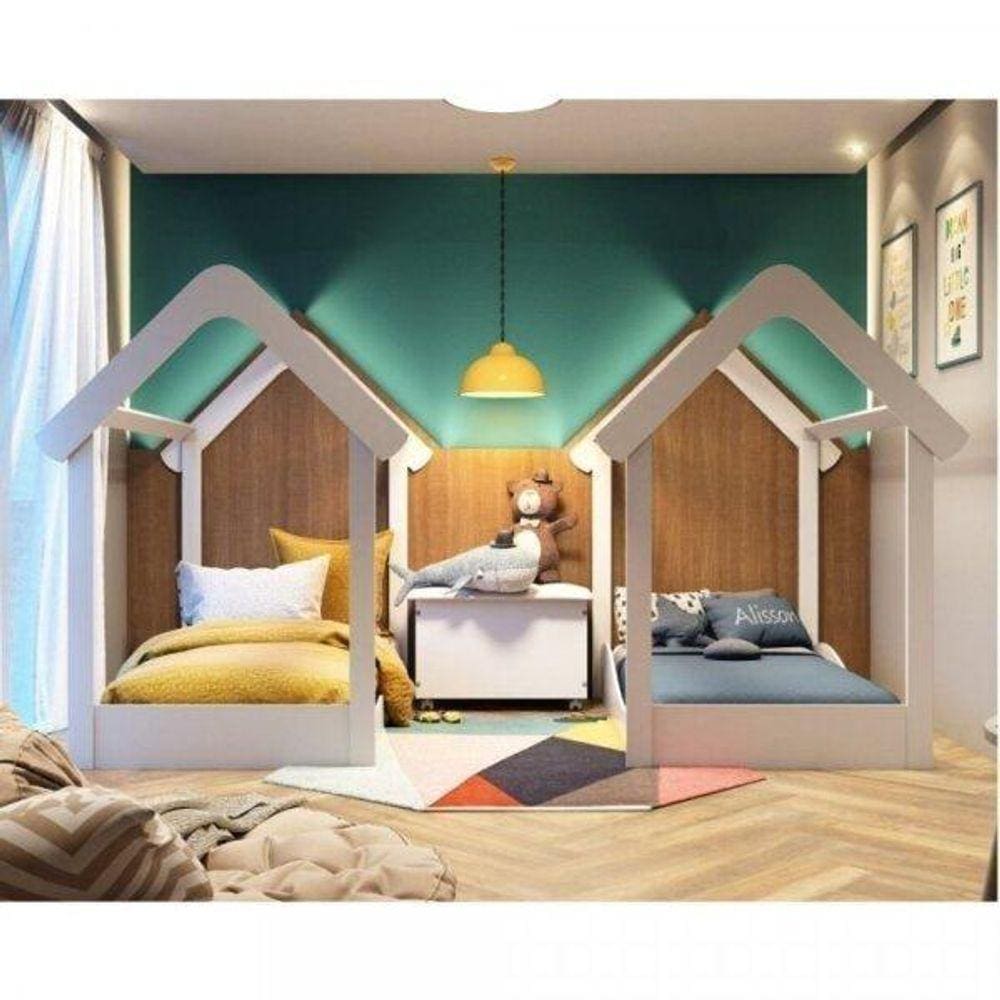 Quarto Gêmeos 2 Minicama Montessoriana e 1 Bau Branco