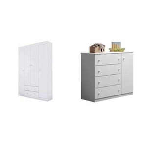 Quarto Infantil Guarda Roupa 4 Portas e Cômoda Helena Branco
