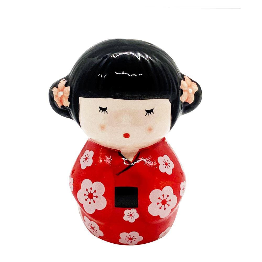 Enfeite Japonesa Kokeshi Vermelha Cerâmica Afasta coisa ruin