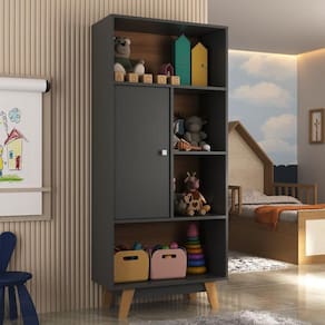 Nicho Infantil Organizador 1 Porta 4 Nichos Sara Espresso Moveis Grafite/Nogal