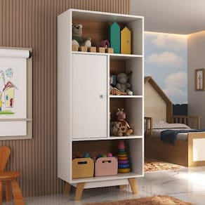 Nicho Infantil Organizador 1 Porta 4 Nichos Sara Espresso Moveis Branco/Nogal
