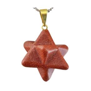 Colar Merkaba Pedra Do Sol Pino e Presilha Dourada
