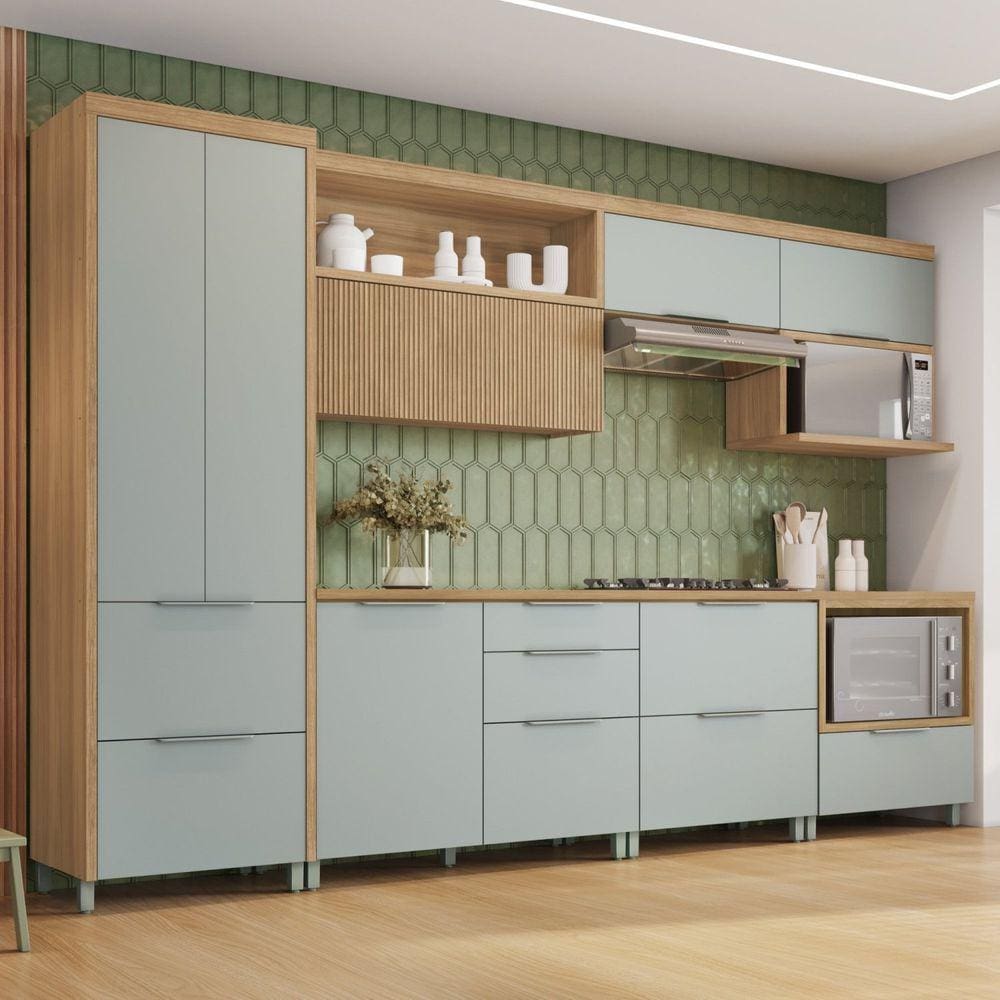 Cozinha 7 Peças 7 Portas 7 Gavetas 100% Mdf Marquesa Marrom/Verde