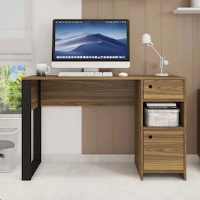 Mesa para Escritório 1 Porta e 1 Gaveta Maceió Mel/Preto