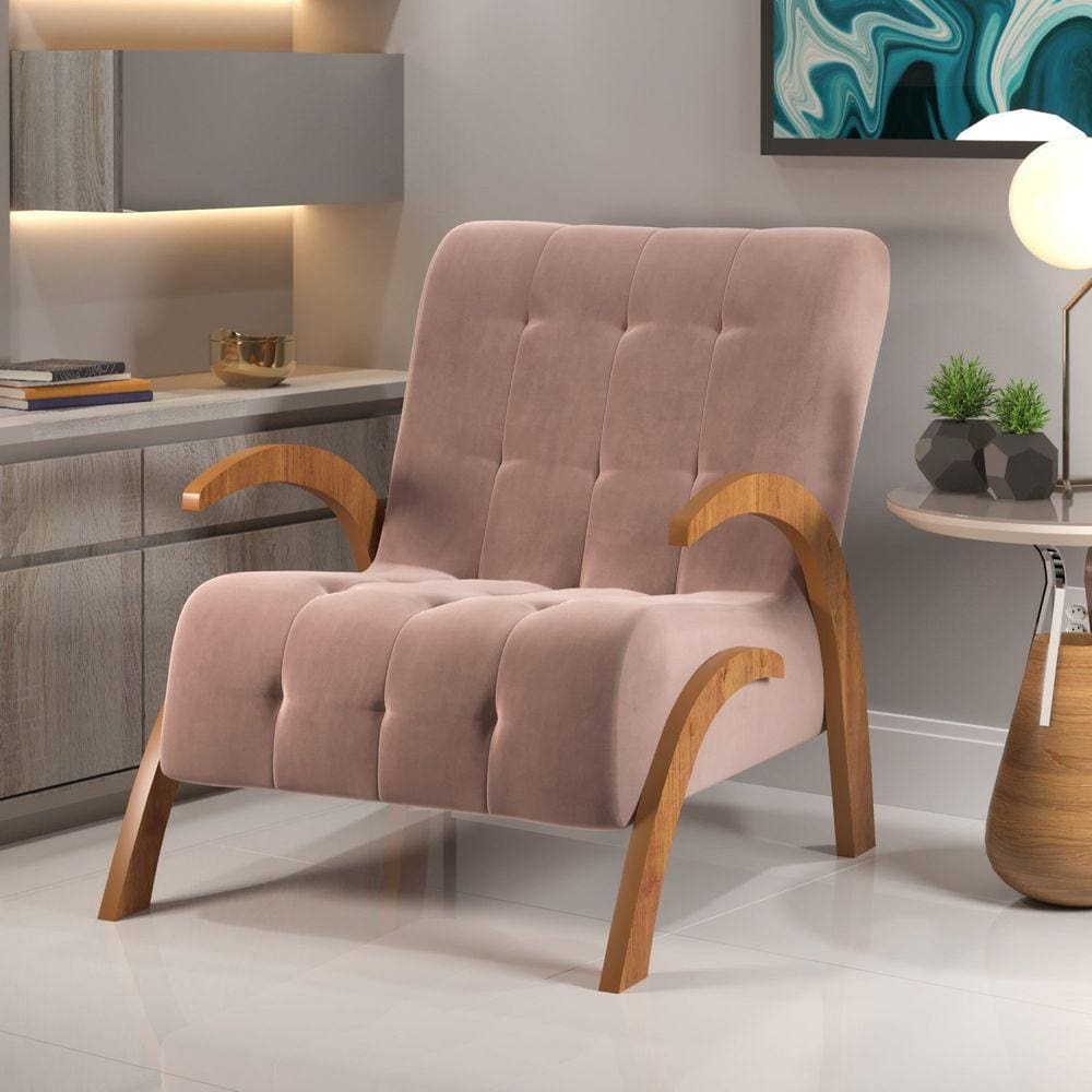 Poltrona do Papai em Veludo Pés em Mdf Garden Rosa
