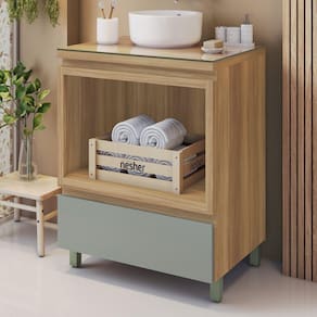 Gabinete para Banheiro 1 Gaveta com Caixa Organizadora 70cm 100% Mdf Marrom/Verde