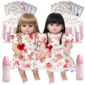 Bebê Boneca Gêmeas Reborn Pode Dar Banho Enxoval Completo