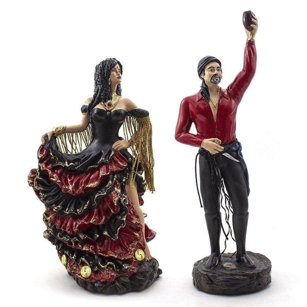 Kit Imagem Casal Cigano Luxo Preto E Vermelho Resina Médio