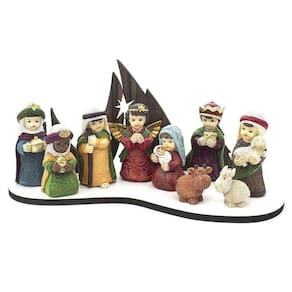 Presépio Infantil Importado 9 Peças 9 cm + Base MDF
