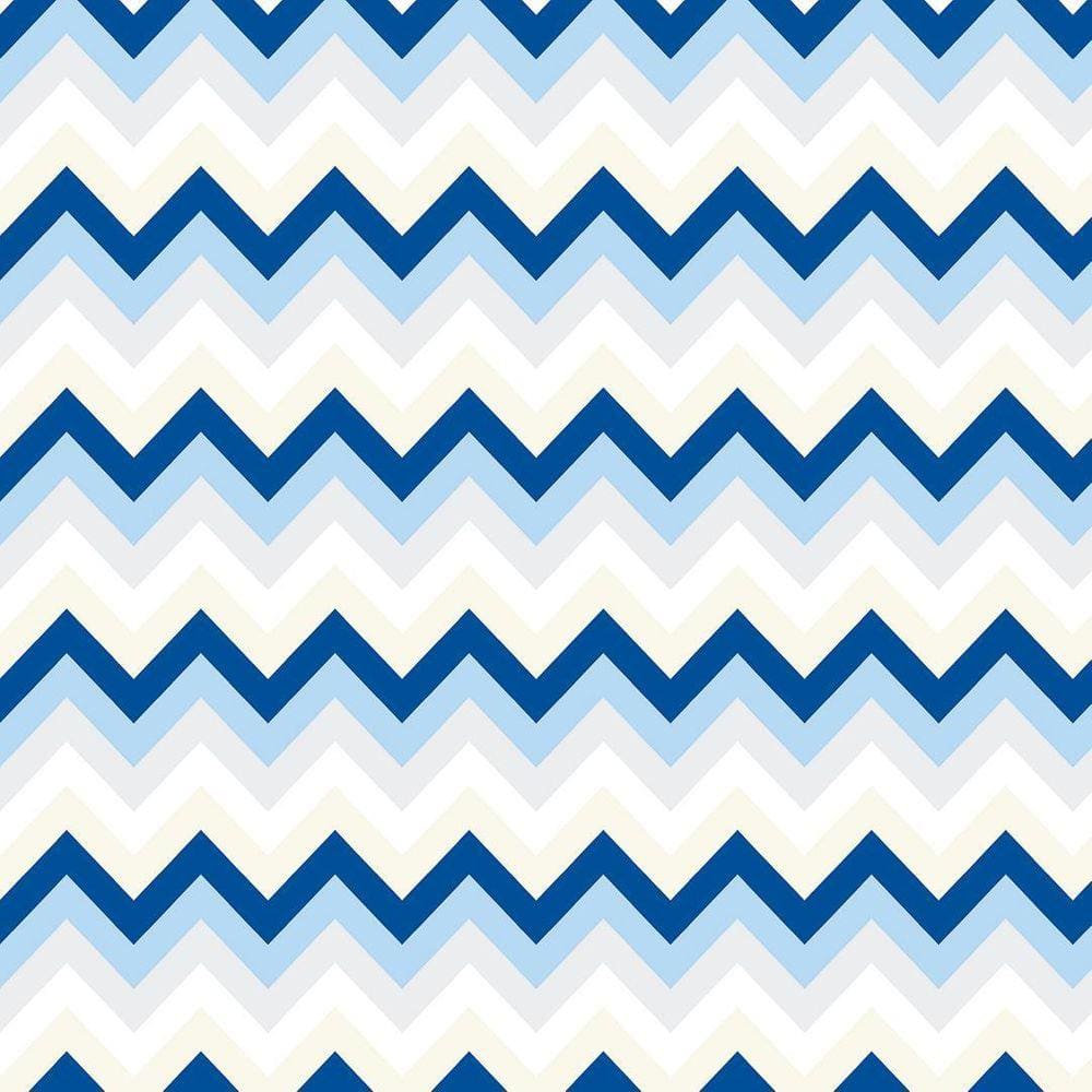 Kit 7 Rolos Papel De Parede Adesivo Chevron Azul Branco 3,0M
