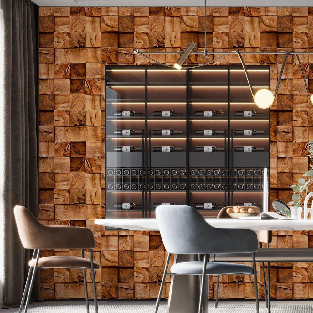 Kit 9 Rolos Papel De Parede Adesivo Cubo De Madeira 3,0M