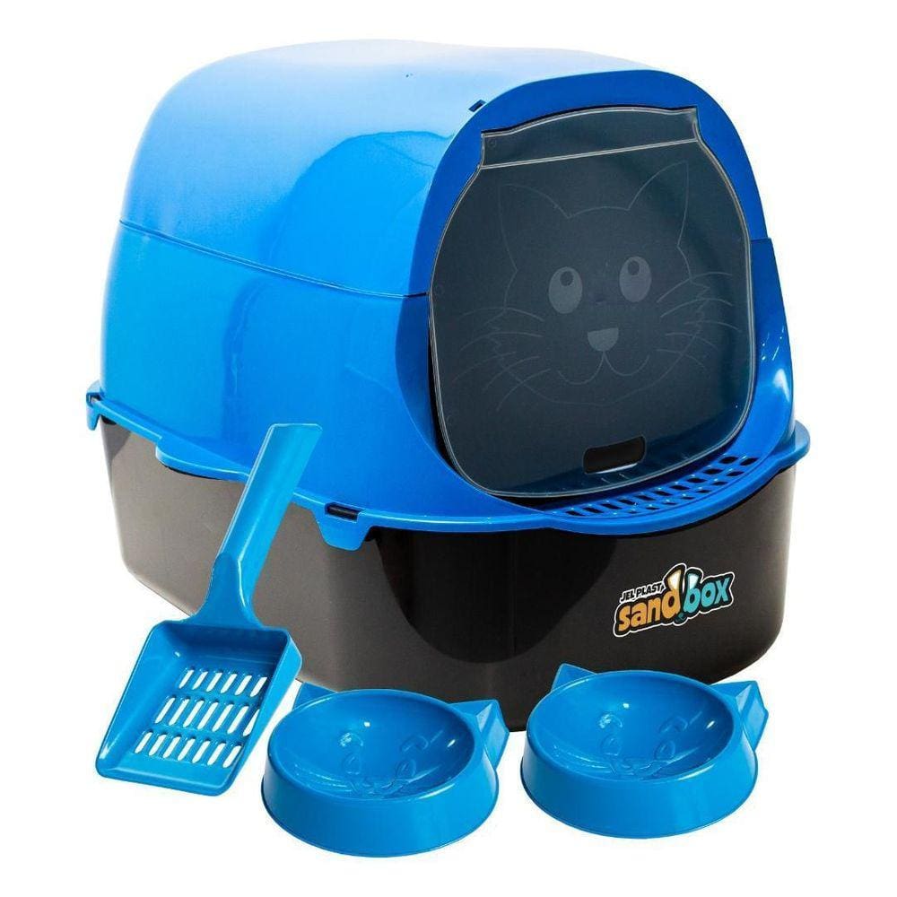 Caixa De Areia Banheiro Fechado Para Gatos Sandbox - Azul
