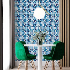 Kit 5 Rolos Papel De Parede Adesivo Pastilha Azul 3,0M