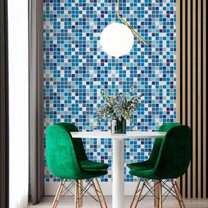 Kit 6 Rolos Papel De Parede Adesivo Pastilha Azul 3,0M