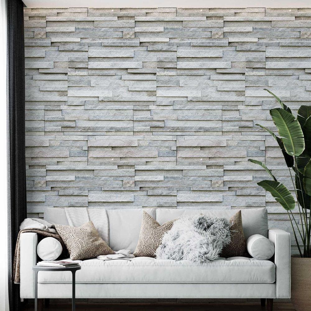 Kit 10 Rolos Papel De Parede Adesivo Pedra Cinza 3,0M