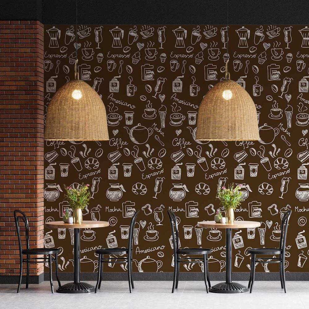 Kit 4 Rolos Papel De Parede Adesivo Marrom Coffee Shop 3,0M