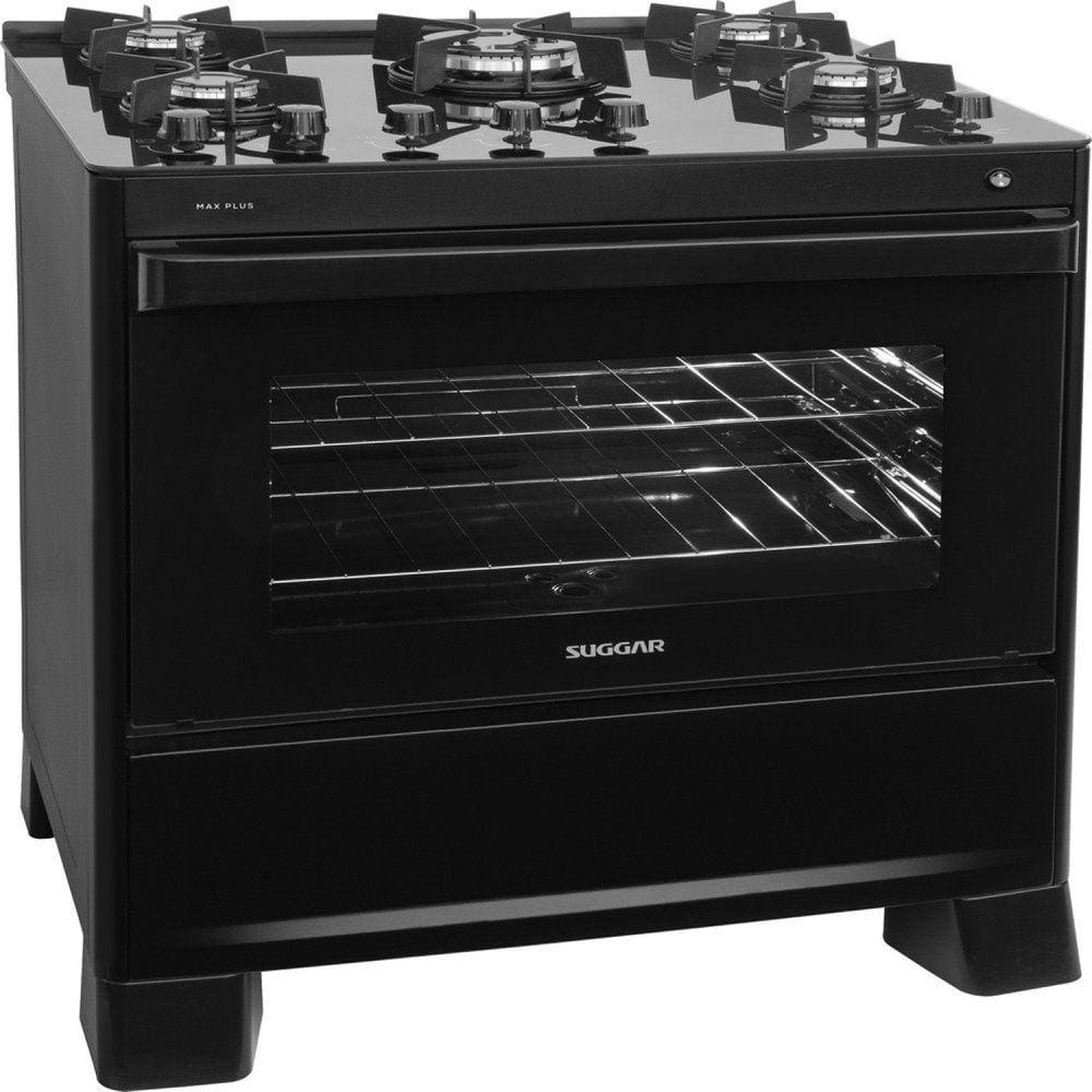 Fogão Mesa de Vidro 5 Queimadores Max Plus Suggar Bivolt Preto Preto