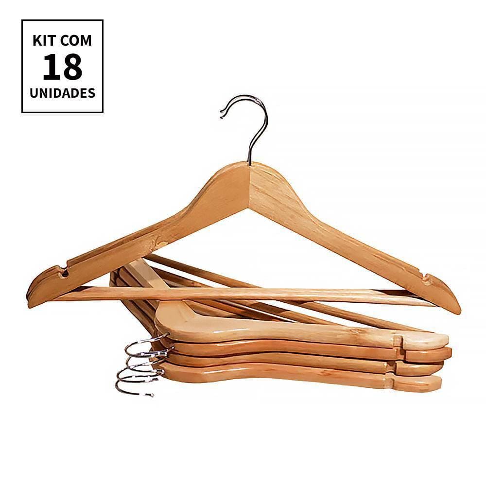 Kit 18X Cabides De Madeira Verniz Marfim Adulto Roupa