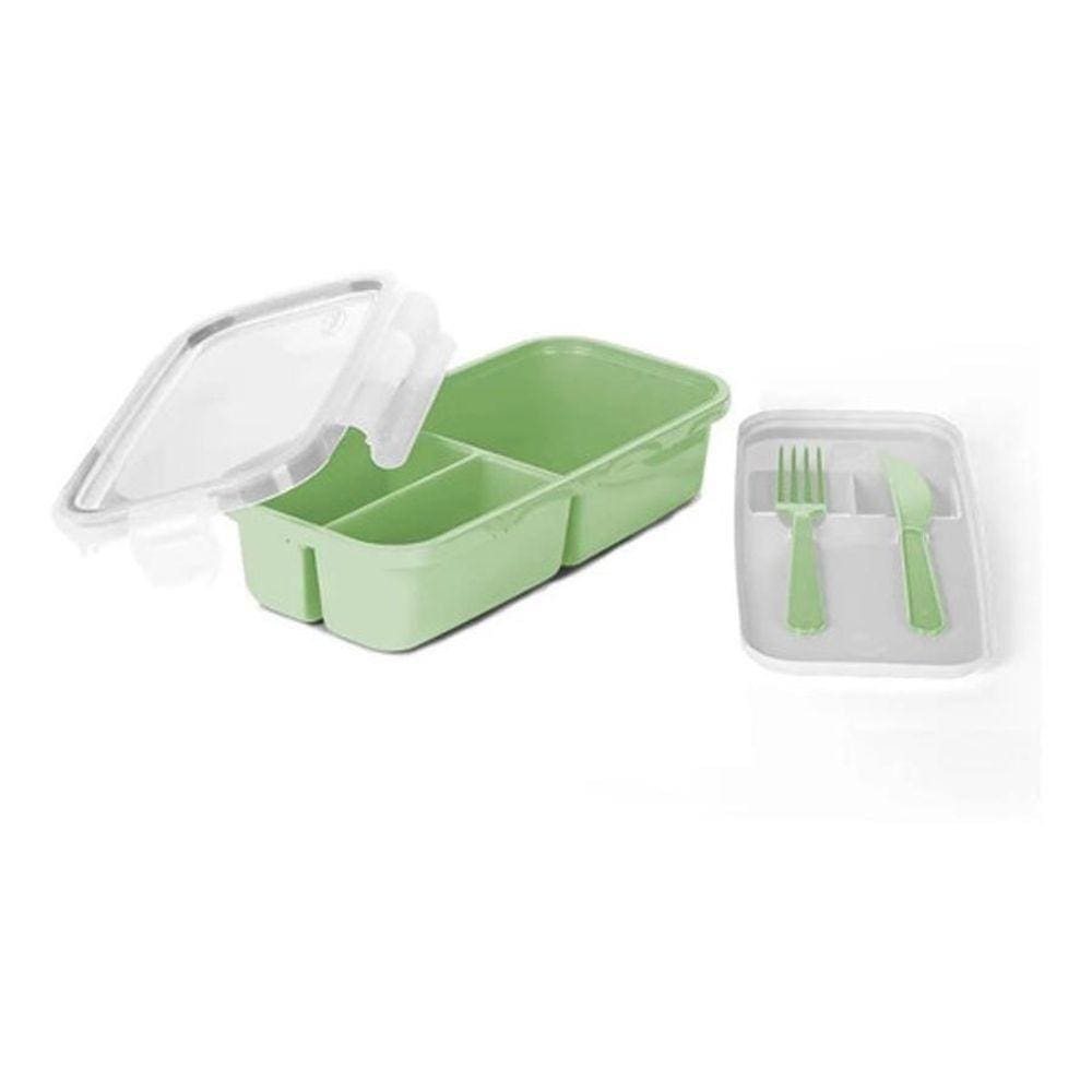Marmita 3 Divisórias Com Kit De Talheres E Travas - Rosa