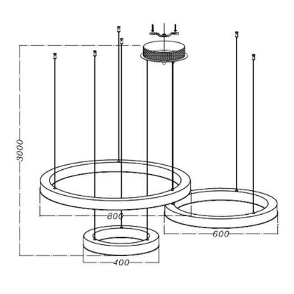 Pendente Maldivas 03 Aneis Dourados Em Led 3000K 3M Cabo