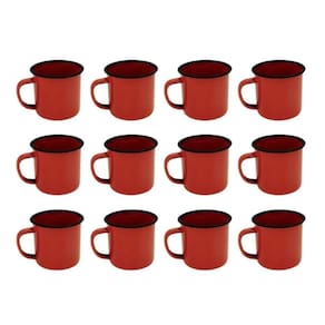 Caneca Esmaltada Retro 80Ml Vintage Jogo 12 Pcs - Vermelho